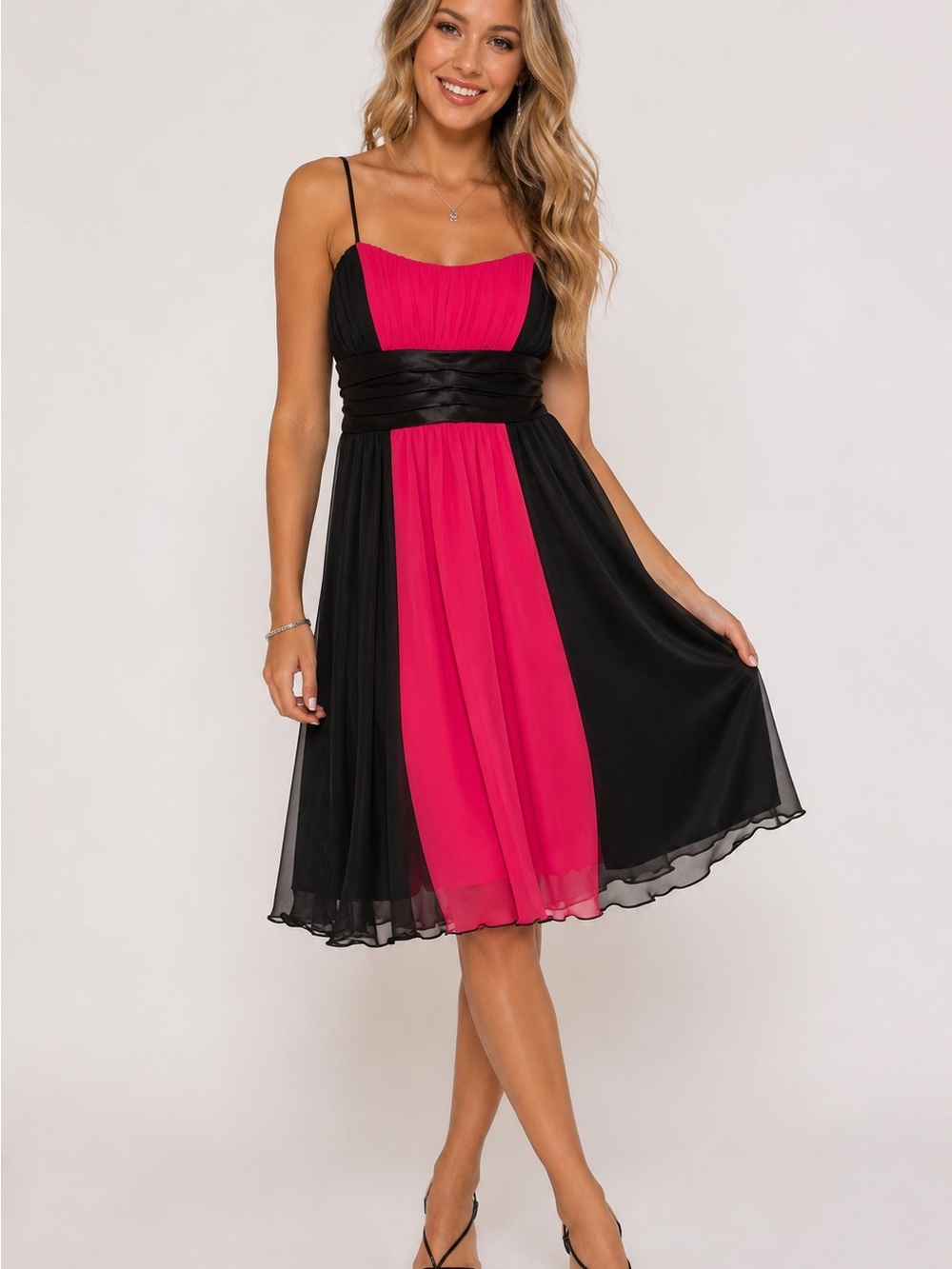 City Triangles Black Pink Chiffon Dress Large Colorblock Empire Waist Party